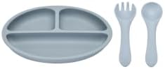 Silicone Baby Feeding Set, Includes Baby Spoons, Toddler Plates and Baby Fork, Suction Plates for Toddlers Divided Design, Microwave and Dishwasher Safe (C-2)
