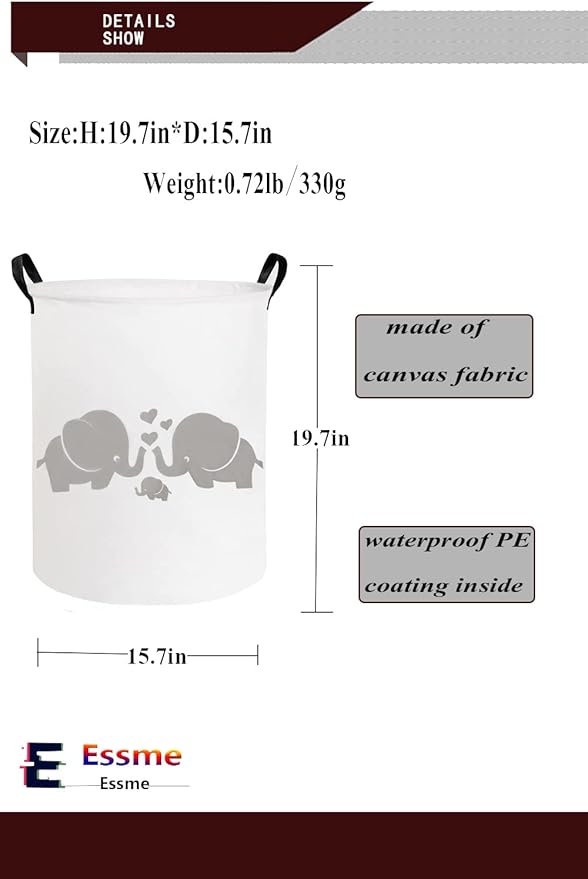 ESSME Baby Laundry Basket,Elephant Hamper,Baby Hamper For Nursery for Kids, Elephant Nursery Decor,Gift Baskets,Home Organizer (Love Elephant)