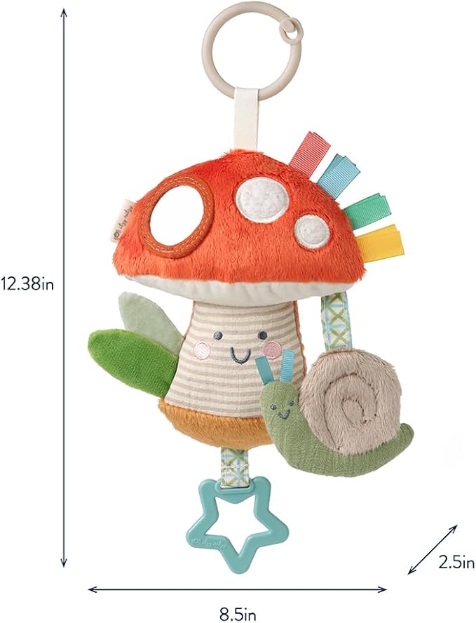 Itzy Ritzy Bitzy Traveler Car Seat & Stroller Toy for Babies – Developmental Sensory Toy Features Crinkle & Rattle Sounds & Multiple Textures –Hanging Travel Toy for On-the-Go Entertainment (Mushroom)