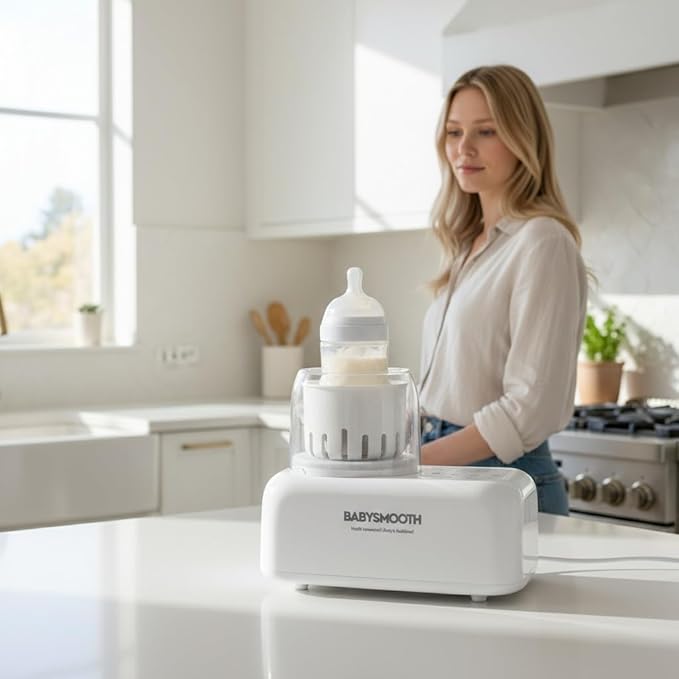 Babysmooth Smart Bottle Warmer & Mixer – Waterless Heating + Silent Shake – Heat for Baby Formula & Breastmilk – BPA-Free, Automatic Even Mixing, Fast & Safe for New Parents