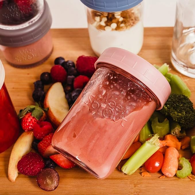 WeeSprout Glass Baby Food Storage Jars w/ Lids (4/8 oz, 12 Pack Set) Snack, Reusable Small Containers, Breast Milk, Fridge, Freezer, Microwave & Dishwasher Safe, Essential Must Have for Infants