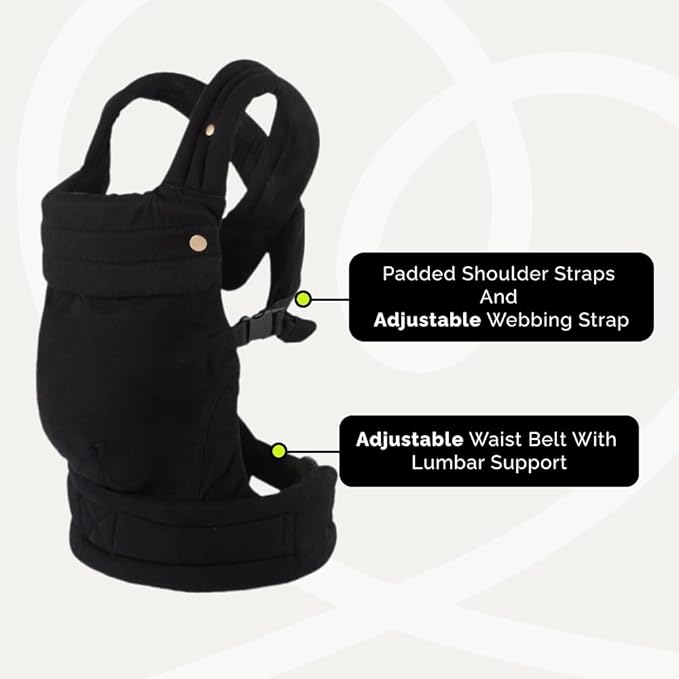 Ergonomic Baby Carrier Newborn to Toddler, Lightweight & Breathable Cotton Infant Carrier for Hands Free Comfort (Black)