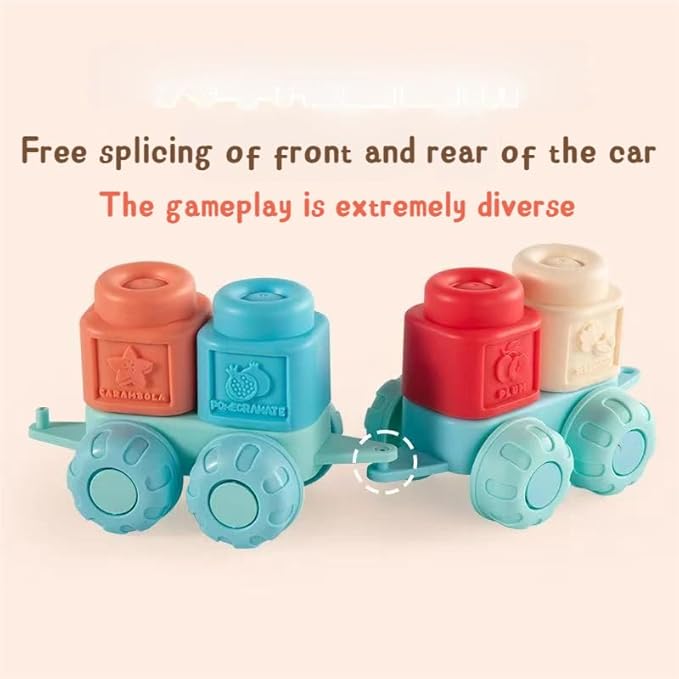 Soft Blocks Montessori Stacking Toys, 29 PCS Building Blocks, Learning Toy for Toddlers 1 2 3, Educational Learning with Fruits, Animals, Colors & Shapes, Connectable Vehicles Festival Gift