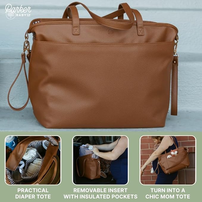 Parker Baby Willow Tote Bag | Stylish Vegan Leather Diaper Bag Tote with Modular Storage & Removable Inserts & Roomy Interior