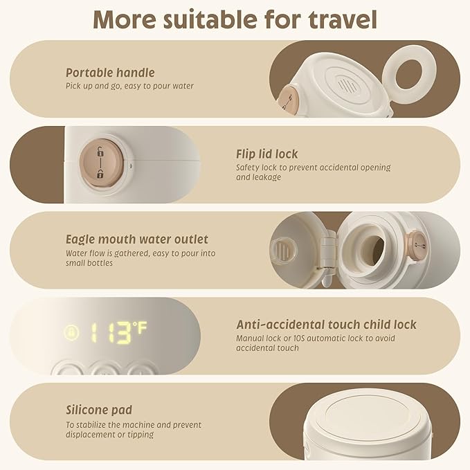 Portable Bottle Warmer for Travel, 17.5 OZ Large Capacity Baby Milk Warmer for Breast Formula and Water with Fast Heating & Faster Charger Baby Bottle Warmer On The Go for Car, Airplane