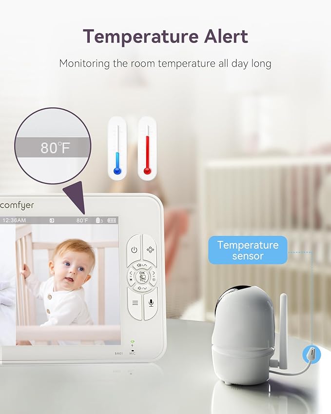 Baby Monitor with Camera and Audio, 7" 720P HD Video Baby Monitor No WiFi, 6000mAh Battery, VOX Mode, Auto Night Vision, Hack Proof, Remote PTZ