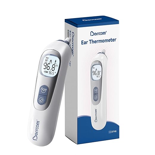 Berrcom Ear Thermometer with Heated Tip & Age Precision, Fever Alarm with Mute & Night Light, Includes 21 Probe Covers & Storage Box, Accurate Digital Ear Thermometer for Adults, Kids and Babies