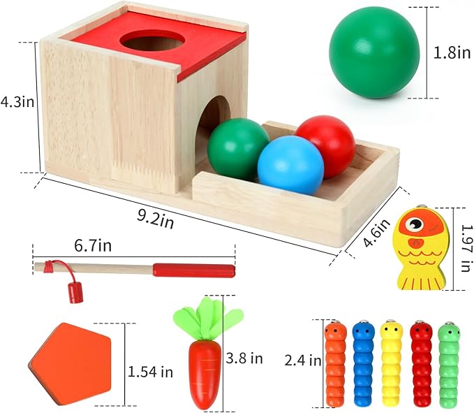 5 in 1Wooden Montessori Toys Toddlers Play Kit,Object Permanence Box,Carrot Harvest,Educational Learning Motor Skill Toys for Kids Ages 3-8