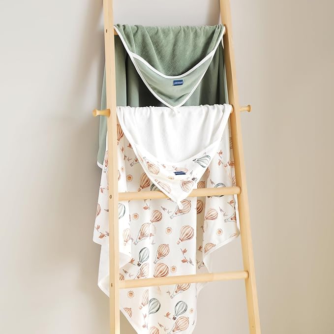 GRSSDER Baby Hooded Towel 2 Pack for Newborn, Super Soft Bath Towels with Original Designs, Ultra Absorbent Knit Terry, Large Toddler Towels with Hood for Boys Girls, Shower Gifts for Infant,34"x 34"