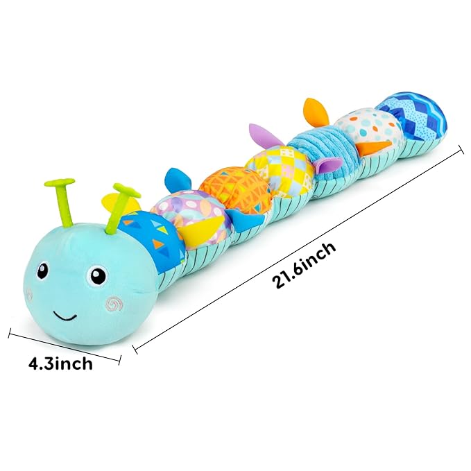 Topsochir Baby Tummy Time Toys 0-6 Month Musical Stuffed Animal Plush Caterpillar Toy for Infant 6-12 Month Teething Sensory Toy with Crinkle Rattle for Babies 0-3-6 Month Newborn Boy Girl