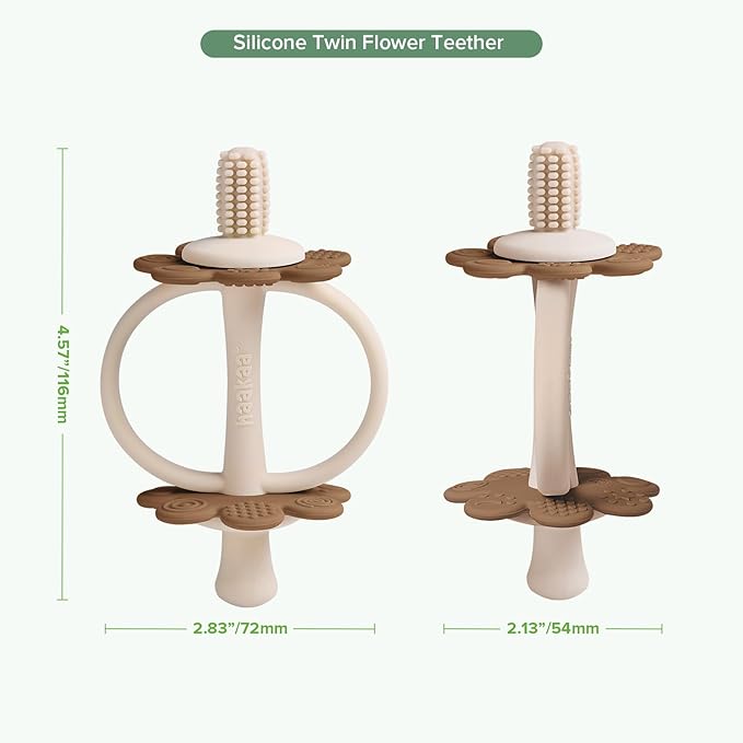 haakaa Silicone Baby Teether Toys,Nipple-Shaped End for Gum Massage,360Β° Baby Toothbrush Head for Self-Brushing Training,Easy to Grip-Cocoa
