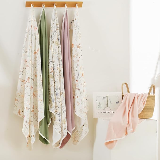 GRSSDER Baby Hooded Towel 2 Pack for Newborn, Super Soft Bath Towels with Original Design, Ultra Absorbent Knit Terry, Large Toddler Towels with Hood for Girls, Shower Gifts for Infant, 34"x 34"