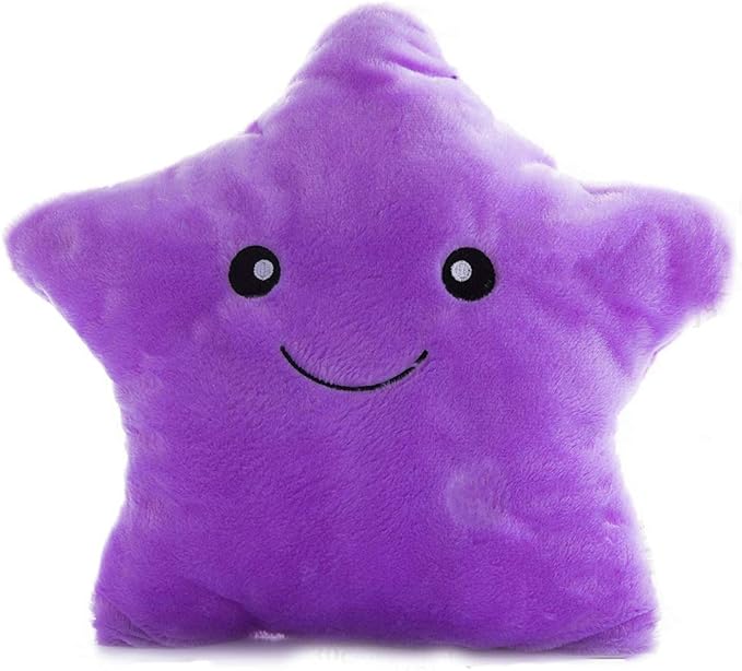 Creative Twinkle Glowing Stars Shape Plush Throw Pillow, LED Night Light Pillow Cushions Stuffed Toys Gifts for Kids, Christmas (Purple)