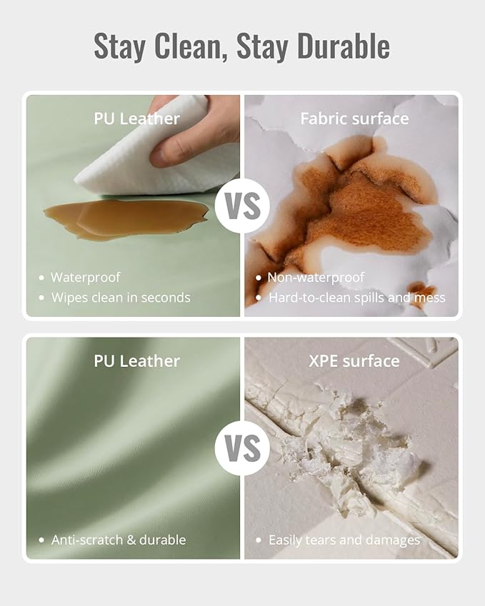 Blissful Diary Vegan Leather Baby Play Mat, 47x47 Thicken Foam Cushioned & Waterproof Playpen Mat for Infants and Toddlers, Stylish and Just Wipe-Clean Playmat for Baby Play on Floor, Light Green