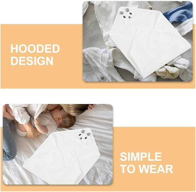 HAPINARY 2Pcs Hooded Towels for, Super Soft Absorbent Coral Fleece Bath Towels with Hood, White Newborn Bath Wraps for Shower and Swimming