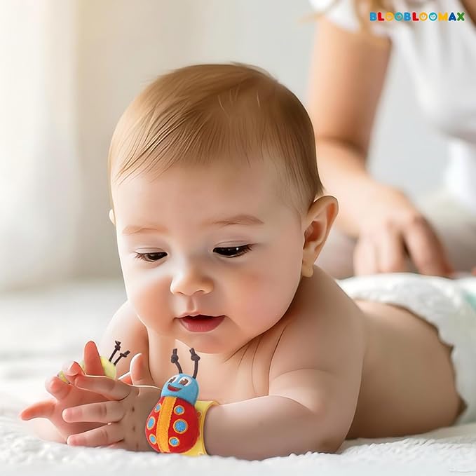 Bloobloomax Baby Rattles Toys for 0-12 Month, Infant Girl Boy Toys for Babies 3-6 Months, Newborn Hand & Foot Toys for 0 to 9 Months, Baby Shower Gifts Set with Wrist Rattle Socks (Light Blue)