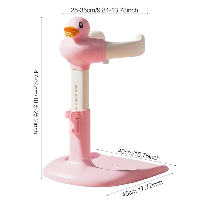 Baby Shower Stand, Foldable Baby Duck Frug Bath Stand Adjustable Infant Bath Support Toddler Shower Stands with Anti-Slip Base Drainage Holes Showers Head Holder for Infants 8-24 Months Gift Yellow C