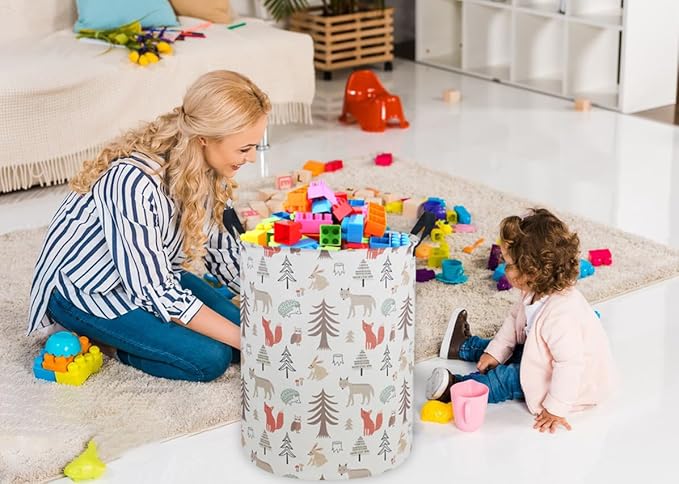 ESSME Kids Laundry Hamper,Animal Hamper Collapsible Canvas Waterproof Storage Bin for Girls, Nursery Hamper,Gift Baskets,toy bins(Grey animal)