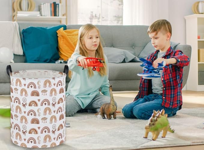 Essme Kids Laundry Basket,Rainbow Hamper Collapsible Canvas Waterproof Storage Bin for Girls, Cute Hamper,Gift Baskets.(Dream rainbow)