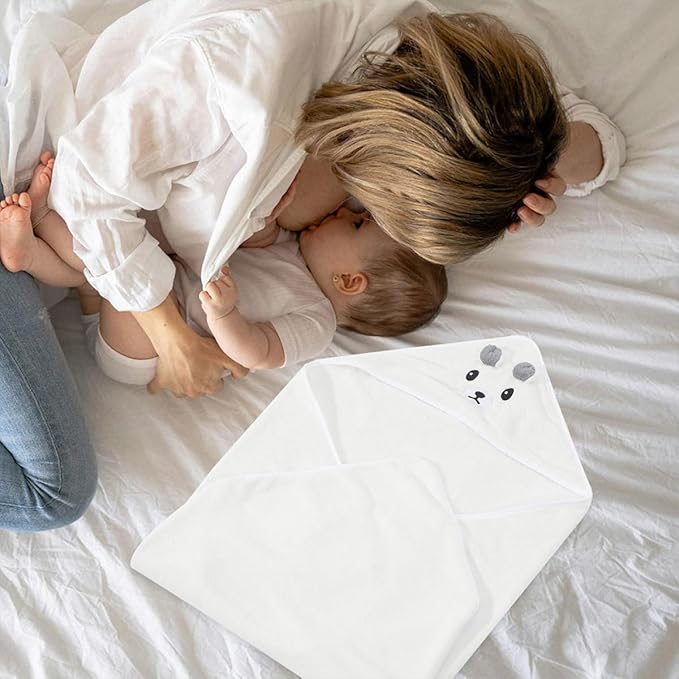 Yardwe 2pcs Hooded Bath Towels and Ultra-Soft Cotton Hooded Towels Absorbent Newborn Bath Wraps and Beach Use White