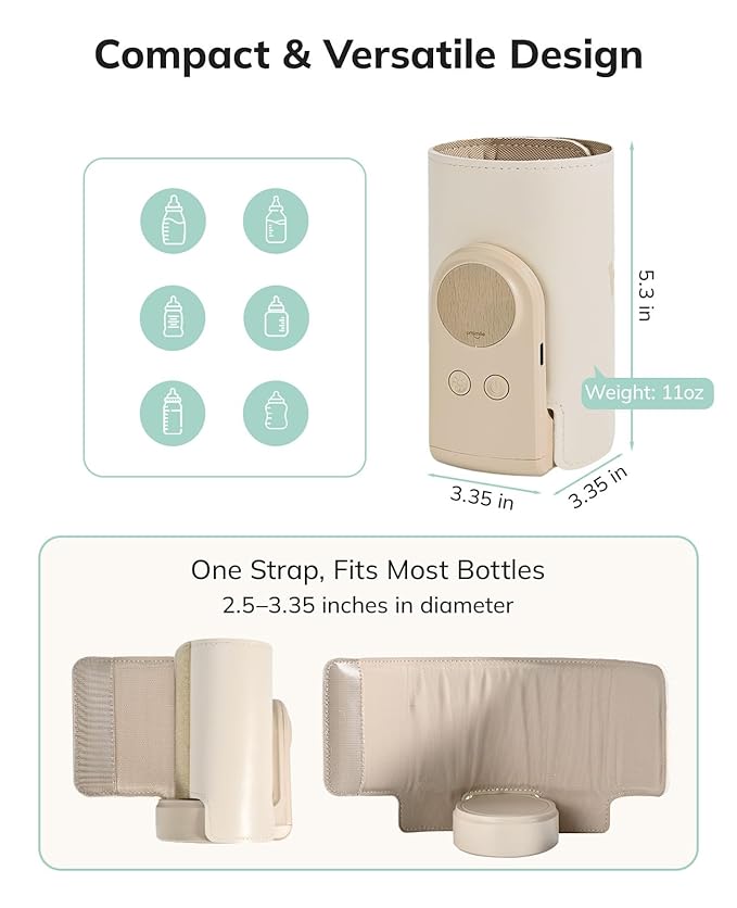 Umimile Portable Bottle Warmer for Travel – Heats The Bottle Directly—No Pouring, Fast Heating Baby Bottle Warmer on The Go, 6 Temp Settings & Auto Keep-Warm,Fits 2.5-3.3in Bottles (White)