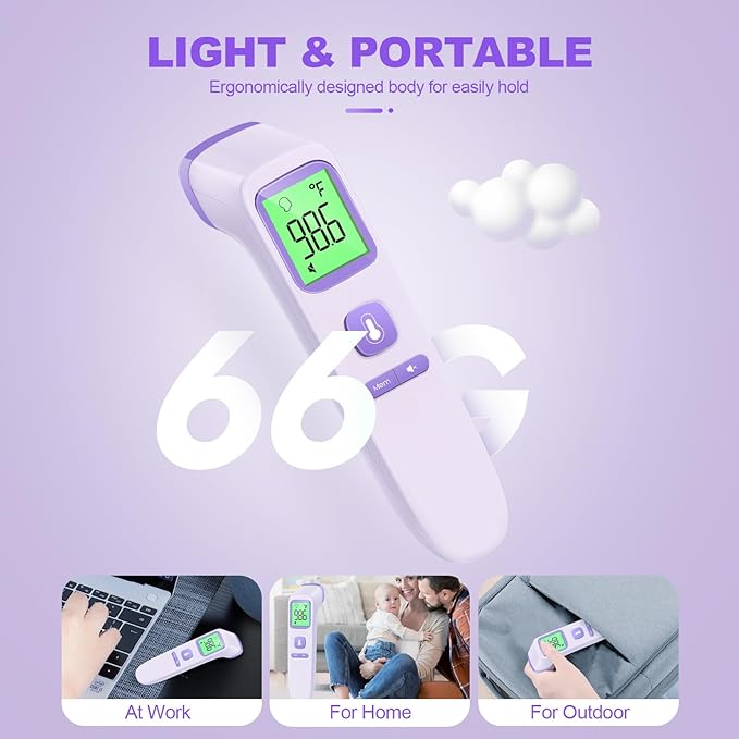 No-Touch Thermometer for Adults and Kids, Digital Accurate Baby Thermometer with Fever Alarm, 1 Second Fast Result, Easy to use, 2 in 1 Mode (Purple)
