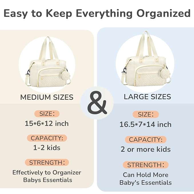 Diaper Bag Tote with Pacifier Case, Baby Bag for Women with Shoulder Straps, Travel Diaper Tote for for Mom and Dad Medium Size, Beige
