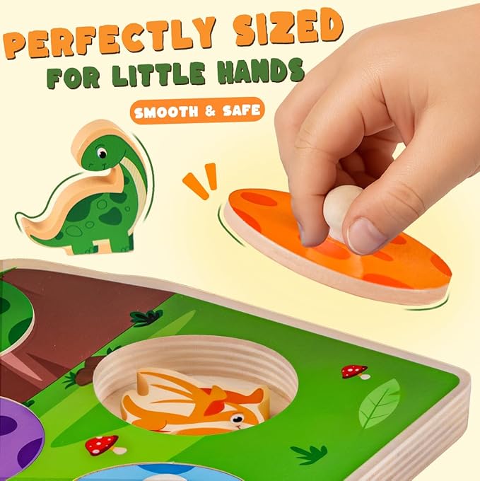 3 otters Wooden Peg Puzzles for Toddlers, Montessori Toys Dinosaur Learning Toys for Family Entertainment Education Birthday Party Favors