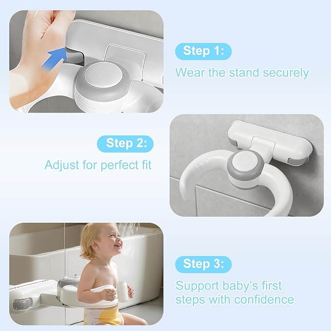 Baby Shower Stand, No-Drill Bath Support with Strong Suction Cups, Adjustable Foldable Baby Bath Helper for Toddler Standing Assist, Ideal Gift for Infants 6-36 Months