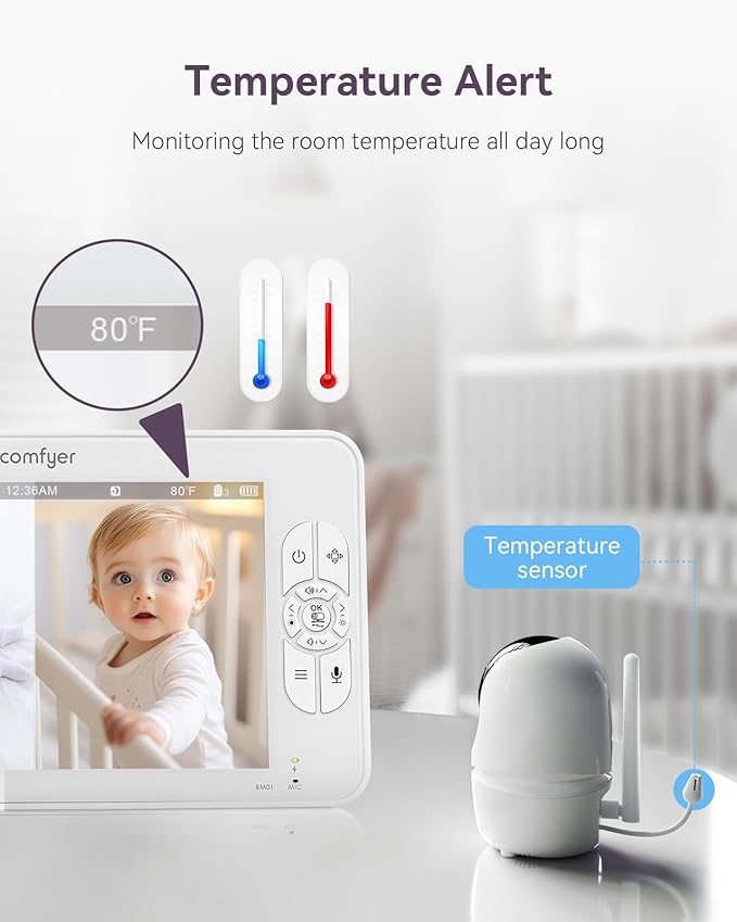 7" HD Split-Screen Baby Monitor with 2 1080P Cameras, 48 Hrs 6000mAh Battery Runs 2 Days in VOX Mode, No WiFi Monitor with a Flexible Bracket, 2 Way Audio, Remote PTZ, Auto Night Vision