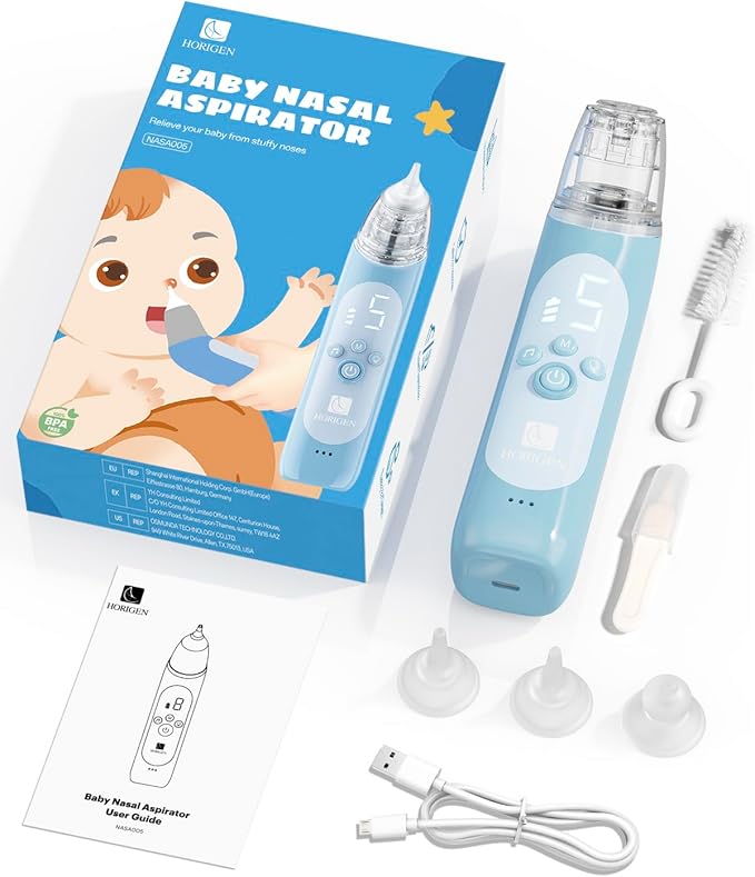Nasal Aspirator for Baby, Electric Baby Nose Suction with 5 Adjustable Levels Suction, USB-C Rechargeable Mucus Cleaner with Lights and Music, Baby Nasal Aspirator for Toddler with 3 Silicone Tip