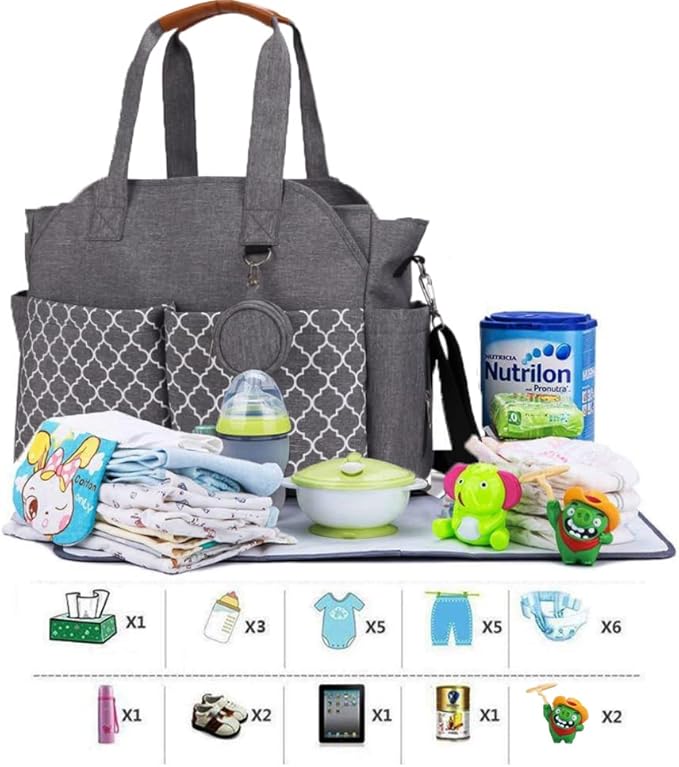 Diaper Bag Tote Large Multi-Function Baby Changing Bag for Mom with Changing Station Travel Nappy Bag for Women