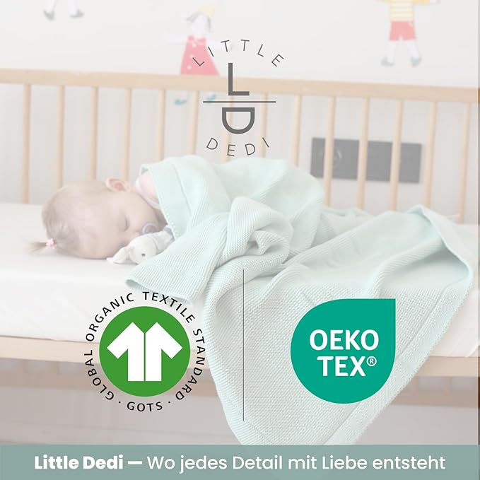 Little Dedi 100% Organic Cotton Baby Knitted Blanket with Gift Box - Soft Toddler, Crib, Stroller Blanket - Neutral Swaddle and Receiving Blanket for Newborns, 30"x40", Sage