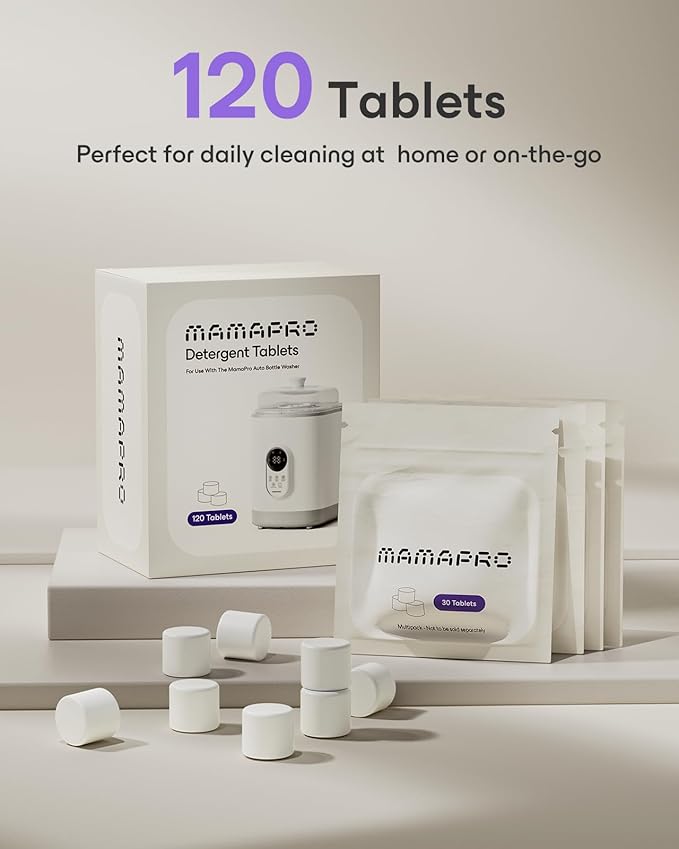120Pcs Official Baby Bottle Detergent Tablets — Cleaning Tabs for Milk Residue Removal, Compatible with Baby Brezza Momcozy Bottle Washers