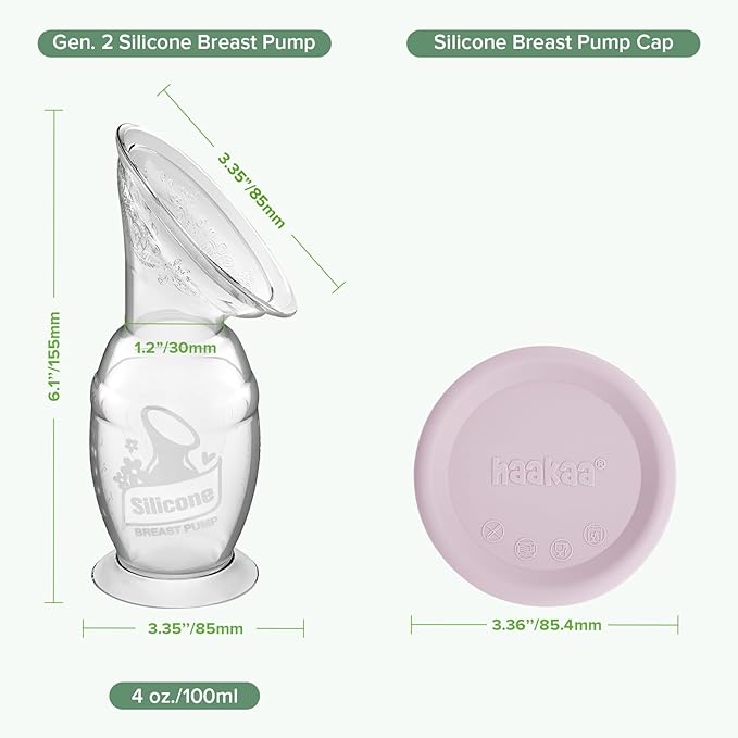 Haakaa Manual Breast Pump with Base 4 Fl Oz/100ml+Lid (Lavender), Gen.2