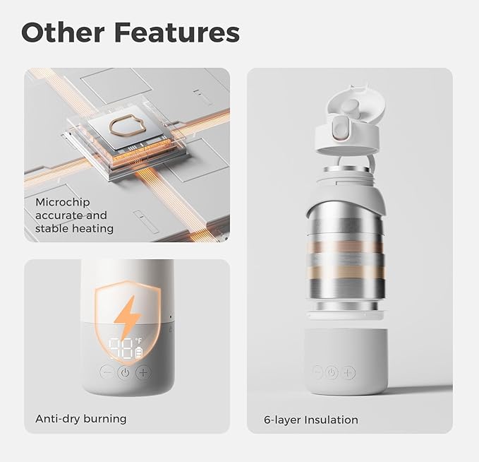 BOLOLO Portable Milk Warmer Pro for Travel, Detachable Bottle Warmer with Rapid and Stable Heating for Breast Milk & Water, 17.5 oz Capacity and Extended Battery Life for on the Go