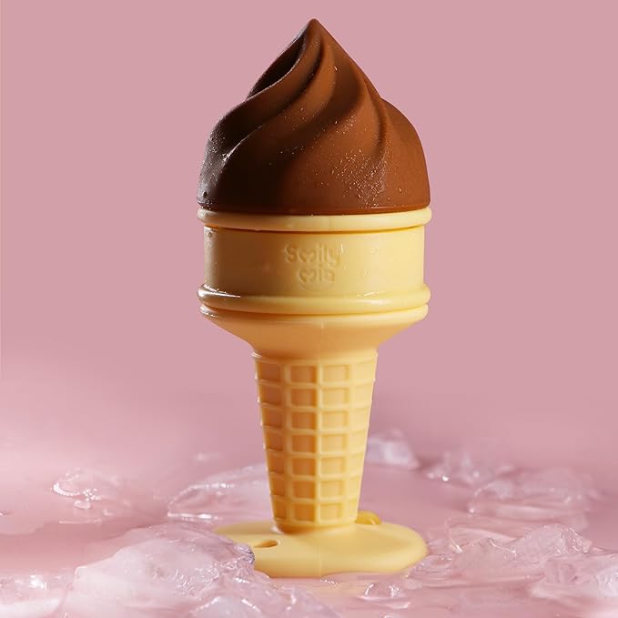 Smily Mia Baby Fruit Food Feeder & Freezer Teether Combo, ICY Bite Ice Cream Teether for Baby Cooling Relief, BPA Free Silicone Feeder for Safe Infant Self Feeding,3 Month+,Choclate Brown