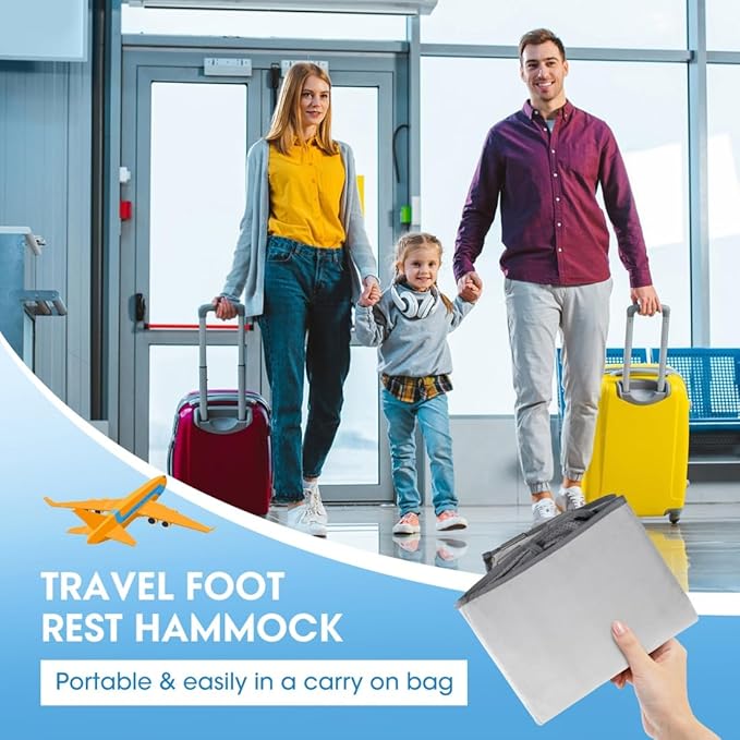 Wsoaam Toddler Travel Airplane Bed Kids Airplane Extender Sea, Travel Inflatable Foot Rest Portable Travel Bed Grey