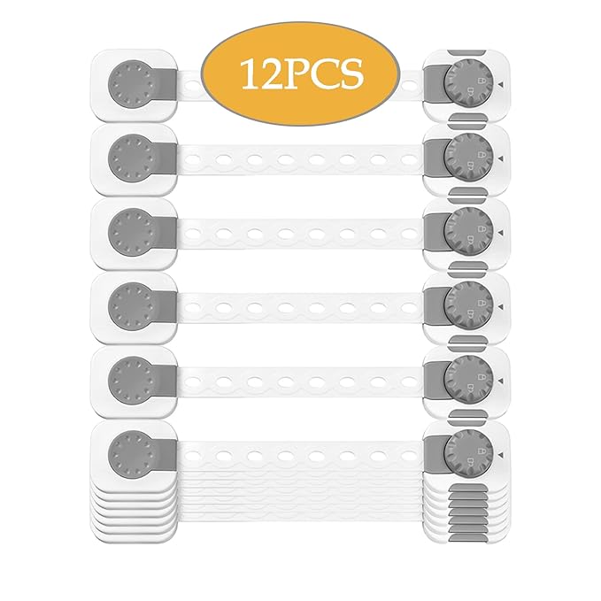 Fursafe&Q Child Safety Cabinet Proofing, Baby Cabinet Locks Adhesive Adjustable Child Safety Strap Locks Drawer Fridge Ovens Toilet Latches No Screws for Furniture Kitchen 12Pack