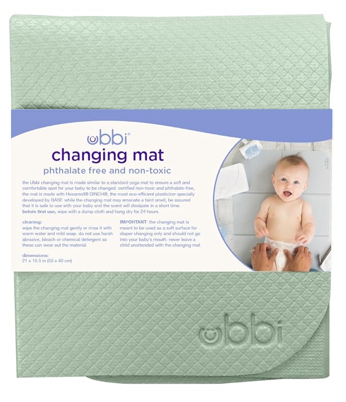 Ubbi On-The-Go Diaper Changing Baby Mat, Soft and Comfortable, Must Have for Newborns, Easy to Clean, Portable Folding Pad, Infant Traveling Accessories, Sage Green, 16" x 21"