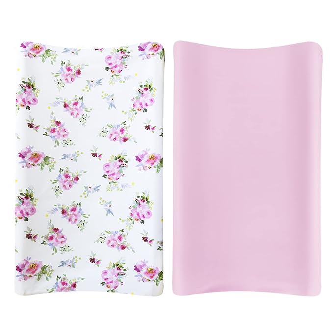 Changing Pad Cover for Girls 2 Pack, Lovely Print Soft Diaper Change Table Sheets, Fit 32"x16" Contoured Pad, Comfy Cozy 2-Pack Cradle Sheets,Floral