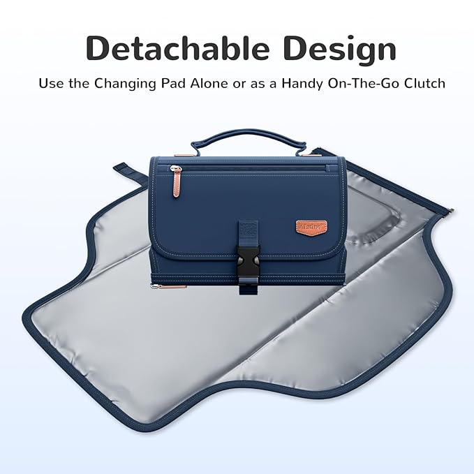 Portable Diaper Changing Pad with Shoulder Strap, Detachable Travel Changing Pad with Baby Wipes Pocket, Gifts for Baby Shower, Newborn Girls and Boys (Royal Blue)