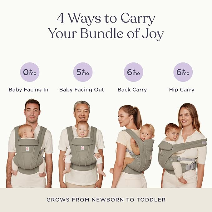 Ergobaby Omni Deluxe Baby Carrier Newborn to Toddler - Breathable Baby Carriers for Summer - All-Position Carrier with Enhanced Lumbar Support & Airflow (7-45 Pounds), Mesh, Soft Olive