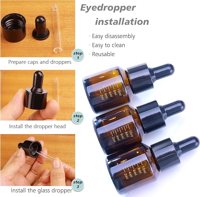 15ml Dropper Bottles with Measurement, Glass Essential Oil Jars Amber, 1/2 oz Bottles with Glass Eye Dropper for Essential Oil,Tincture