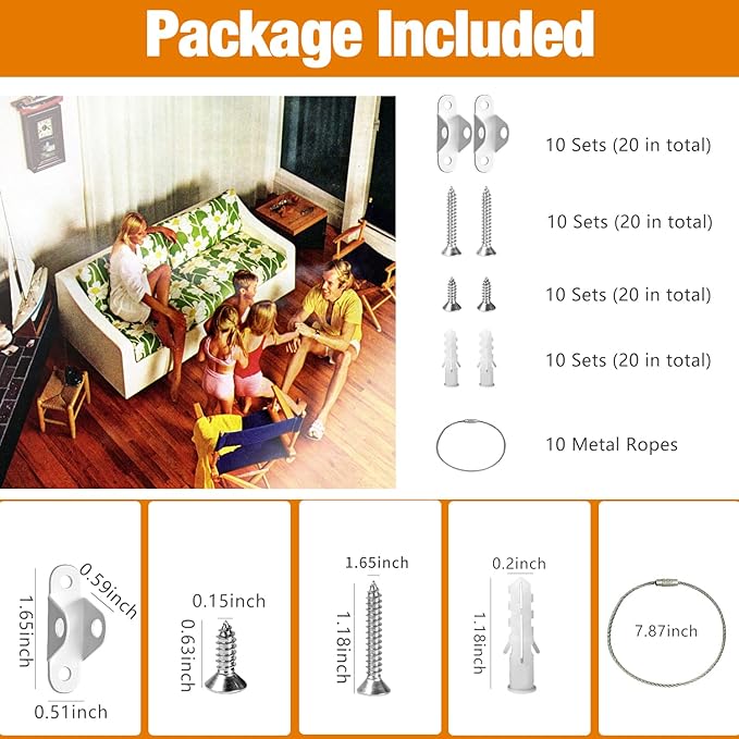 Furniture Anchors (10 Packs) Anti Tip Furniture Anchors for Baby Proofing, Furniture Wall Anchor Earthquake Straps for Furniture Dresser Wall Safety Anchor Furniture Fasteners to Wall, White