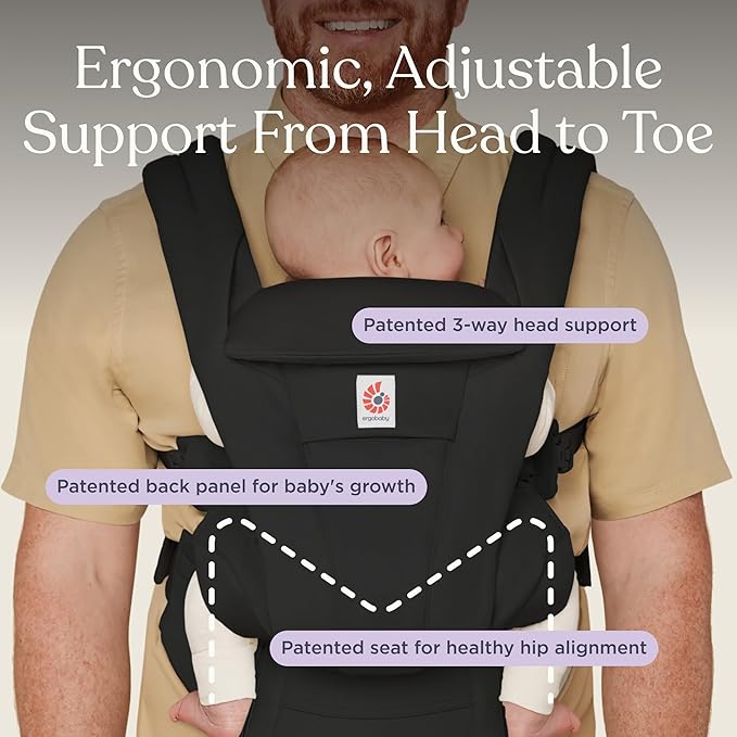 Ergobaby Omni Deluxe Baby Carrier Newborn to Toddler - Breathable Baby Carriers for Summer - All-Position Carrier with Enhanced Lumbar Support & Airflow (7-45 Pounds), Cotton, Onyx Black
