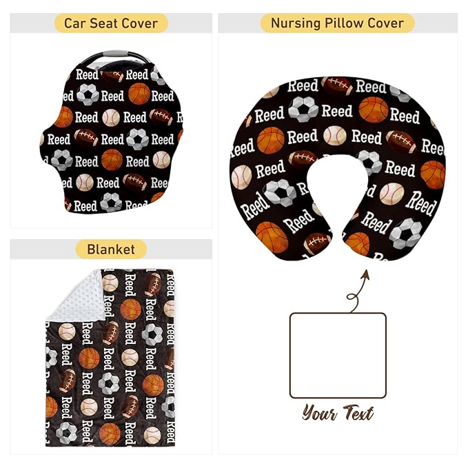 Rucekia Baby Nursing Pillow Cover - Personalized Name Ball Theme Breastfeeding U-Shaped for Bottle Feeding, Ultra Soft Comfortable Breastfeeding Pillow Cover for Infant Baby Boys and Girls