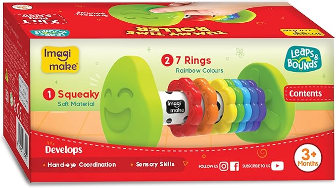Imagimake Tummy Time Roller | Leaps & Bounds Baby Toys for 3+ Months | Early Learning Toy for Toddlers & Infants | 2-in-1 Play & Grow - Squeaky Sounds | Non - Toxic | New Born Baby Gift for 3+ Months