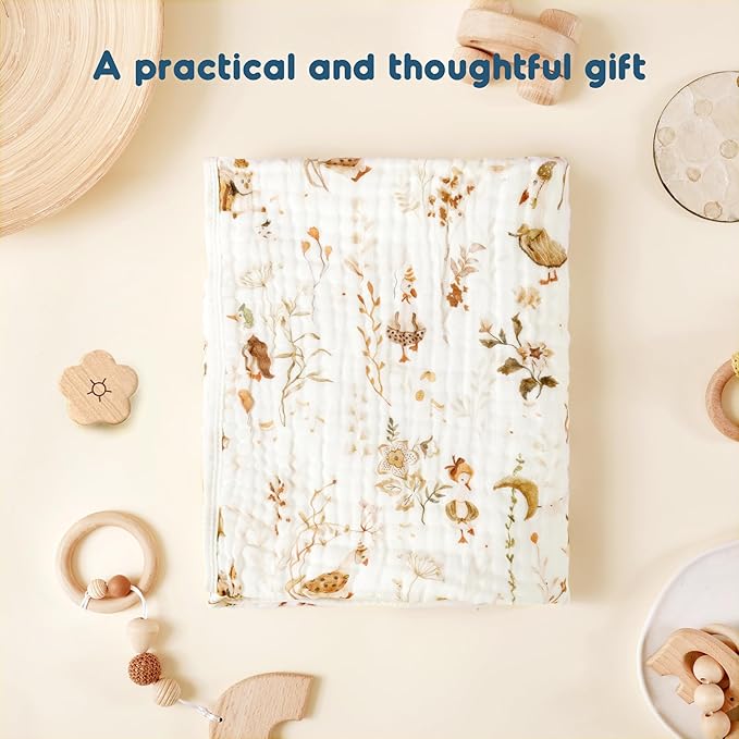 GRSSDER Ultra Soft Absorbent Muslin Cotton Baby Hooded Towel 2 Pack with Original Patterns, Extra Large Size 35"x 35" Swaddle Wrap for Newborn Infant and Toddler