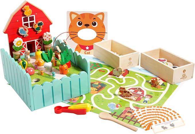 Montessori Toys for 2 3 4 5 Year Old Boys & Girls,Preschool Learning Educational Activities Toys Fine Motor Skills Development,Wooden Farm Sensory Toddler Toy,Ideal Birthday Gift Kids